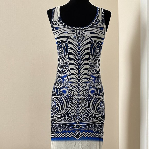 Jean Paul Gaultier Soleil Tattoo Print Mesh Bodycon Maxi Dress size L - Picture 1 of 9